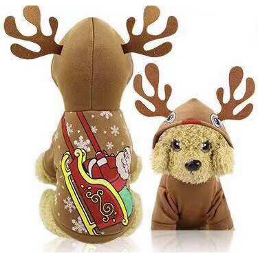 Merry X mas Dogs/Cats cloth, Brown lint cloth with raindeer hood